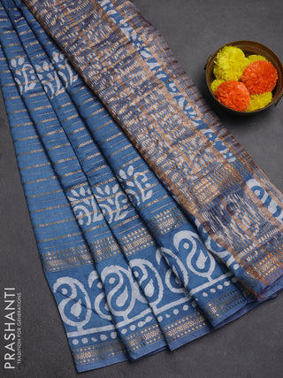 Blue Semi Chanderi Saree - Batik Prints