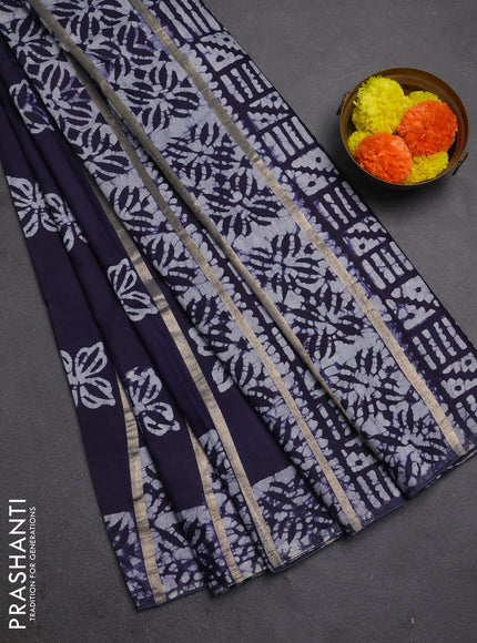 Navy Blue Semi Chanderi Saree - Batik Prints