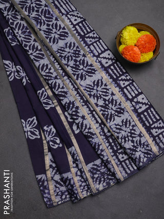 Navy Blue Semi Chanderi Saree - Batik Prints