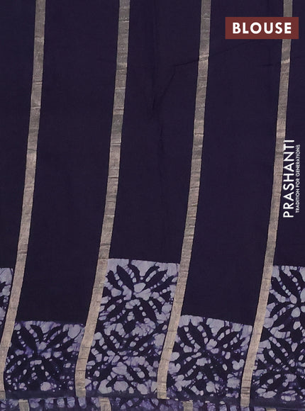 Navy Blue Semi Chanderi Saree - Batik Prints
