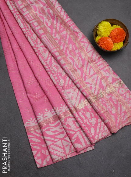 Pink Semi Chanderi Saree - Batik Prints