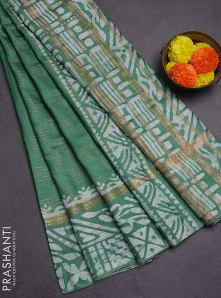 Green Semi Chanderi Saree - Batik Prints