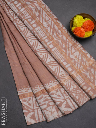 Beige Semi Chanderi Saree - Batik Prints
