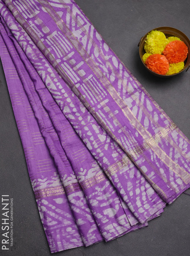 Lavender Semi Chanderi Saree - Batik Prints