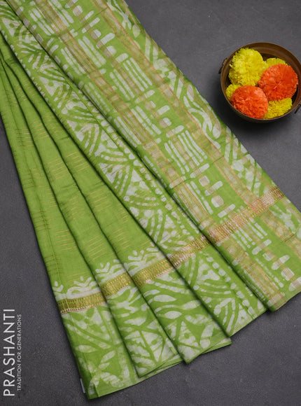 Light Green Semi Chanderi Saree - Batik Prints