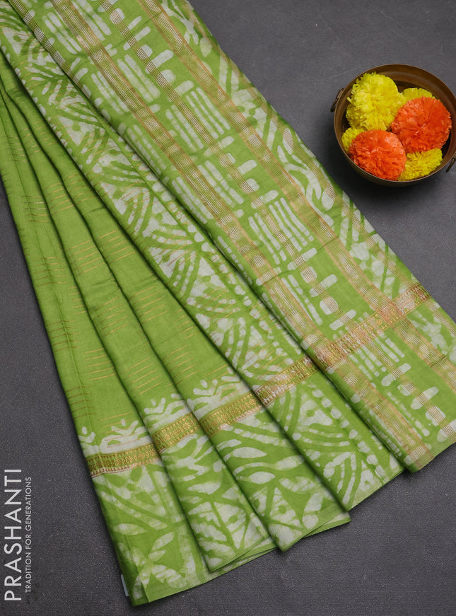 Light Green Semi Chanderi Saree - Batik Prints