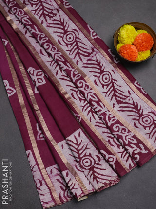 Wine Semi Chanderi Saree - Batik Prints