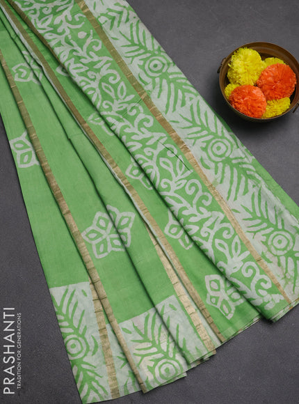 Green Semi Chanderi Saree - Batik Prints