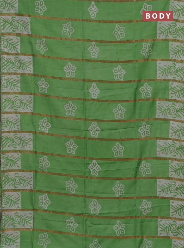 Green Semi Chanderi Saree - Batik Prints
