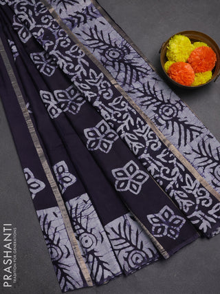 Navy Blue Semi Chanderi Saree - Batik Prints