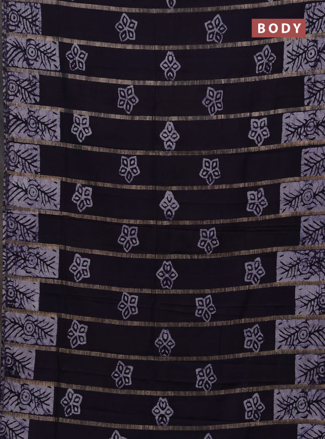 Navy Blue Semi Chanderi Saree - Batik Prints