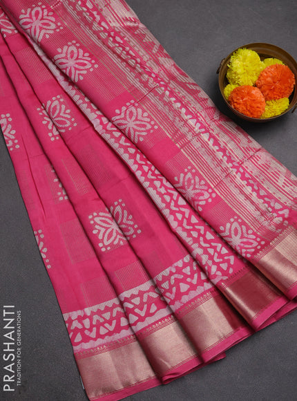 Pink Semi Chanderi Saree - Batik Prints