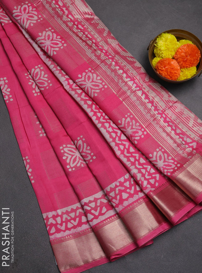 Pink Semi Chanderi Saree - Batik Prints