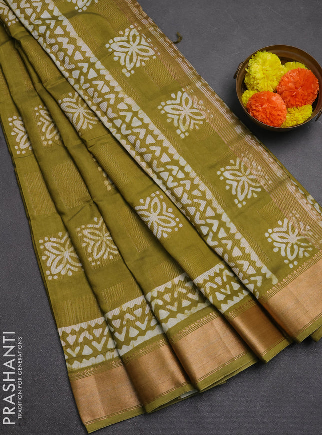 Mehendi Green Semi Chanderi Saree - Batik Prints
