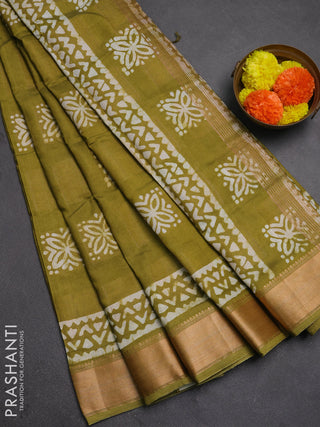 Mehendi Green Semi Chanderi Saree - Batik Prints