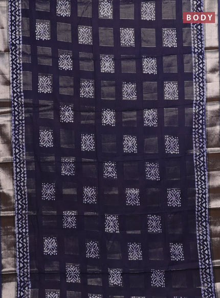 Navy Blue Semi Chanderi Saree - Batik Prints