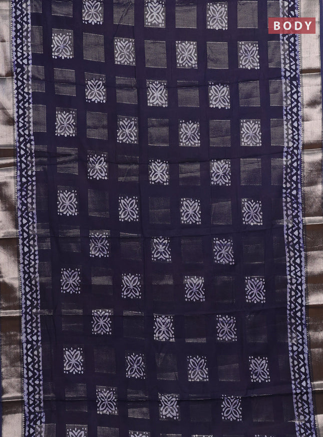 Navy Blue Semi Chanderi Saree - Batik Prints