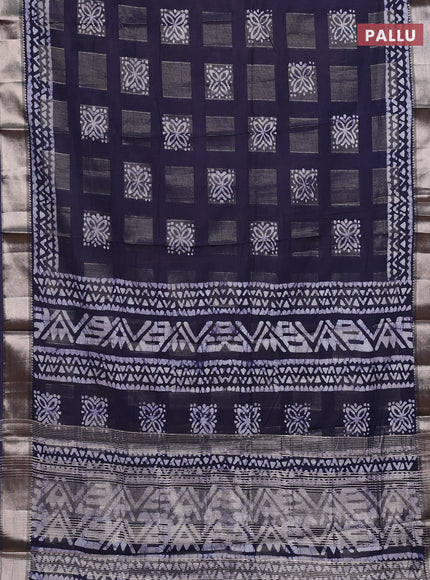 Navy Blue Semi Chanderi Saree - Batik Prints