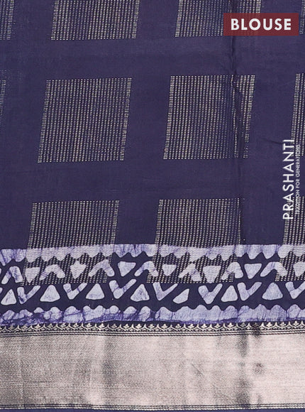 Navy Blue Semi Chanderi Saree - Batik Prints