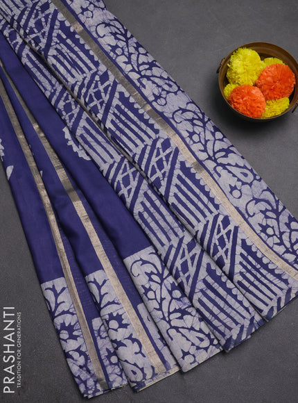 Blue Semi Chanderi Saree - Batik Prints