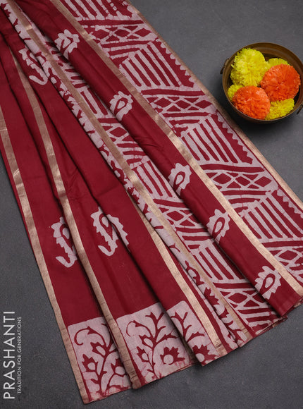 Maroon Semi Chanderi Saree - Batik Prints