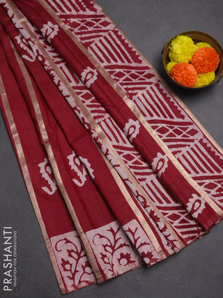 Maroon Semi Chanderi Saree - Batik Prints