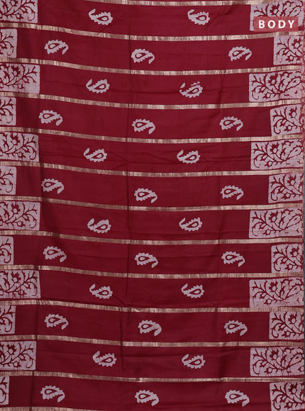 Maroon Semi Chanderi Saree - Batik Prints
