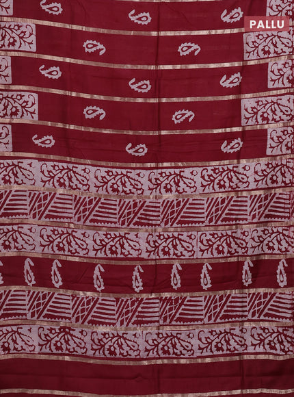 Maroon Semi Chanderi Saree - Batik Prints