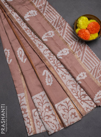 Beige Semi Chanderi Saree - Batik Prints