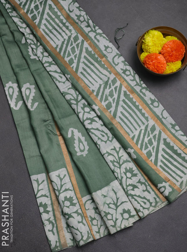Pastel Green Semi Chanderi Saree - Batik Prints