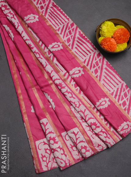 Pink Semi Chanderi Saree - Batik Prints