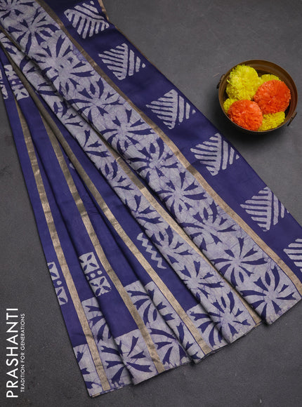 Blue Semi Chanderi Saree - Batik Prints