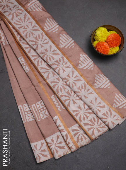 Beige Semi Chanderi Saree - Batik Prints