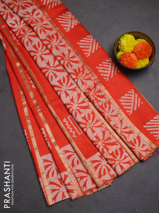 Orange Semi Chanderi Saree - Batik Prints