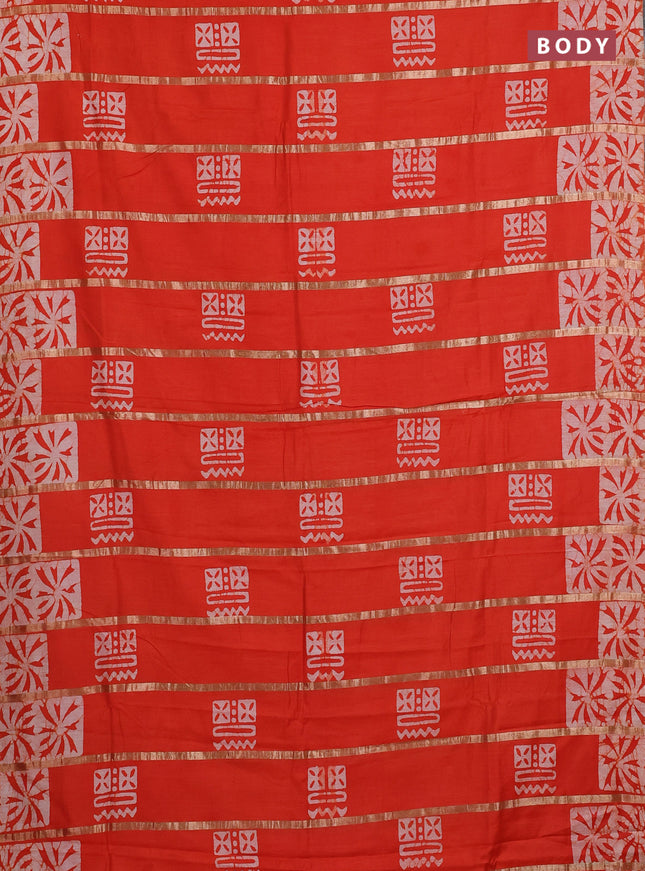 Orange Semi Chanderi Saree - Batik Prints