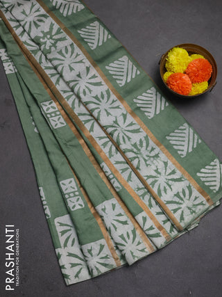 Pastel Green Semi Chanderi Saree - Batik Prints