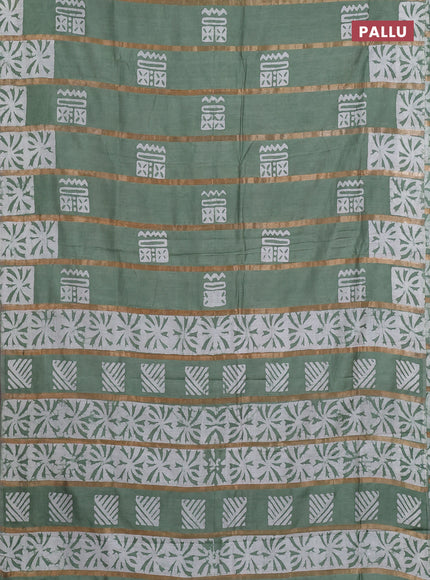 Pastel Green Semi Chanderi Saree - Batik Prints