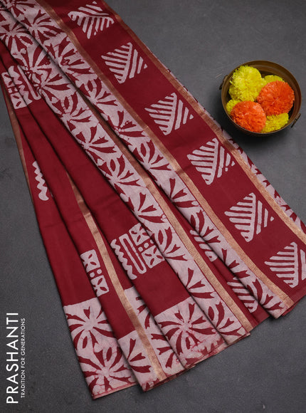 Maroon Semi Chanderi Saree - Batik Prints
