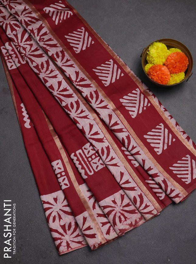 Maroon Semi Chanderi Saree - Batik Prints