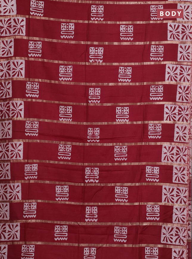 Maroon Semi Chanderi Saree - Batik Prints
