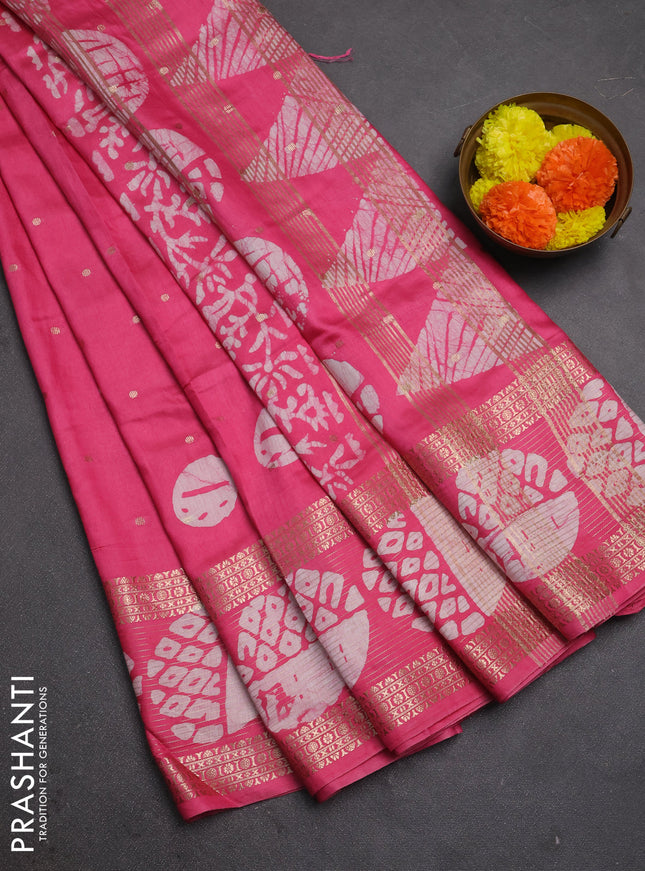 Pink Semi Chanderi Saree - Batik Prints