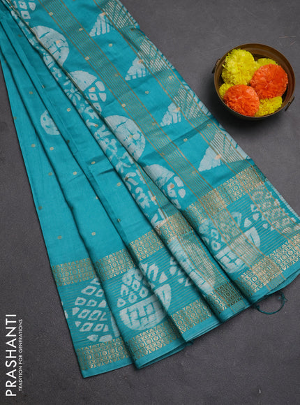 Teal Green Semi Chanderi Saree - Batik Prints