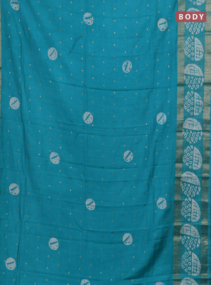 Teal Green Semi Chanderi Saree - Batik Prints
