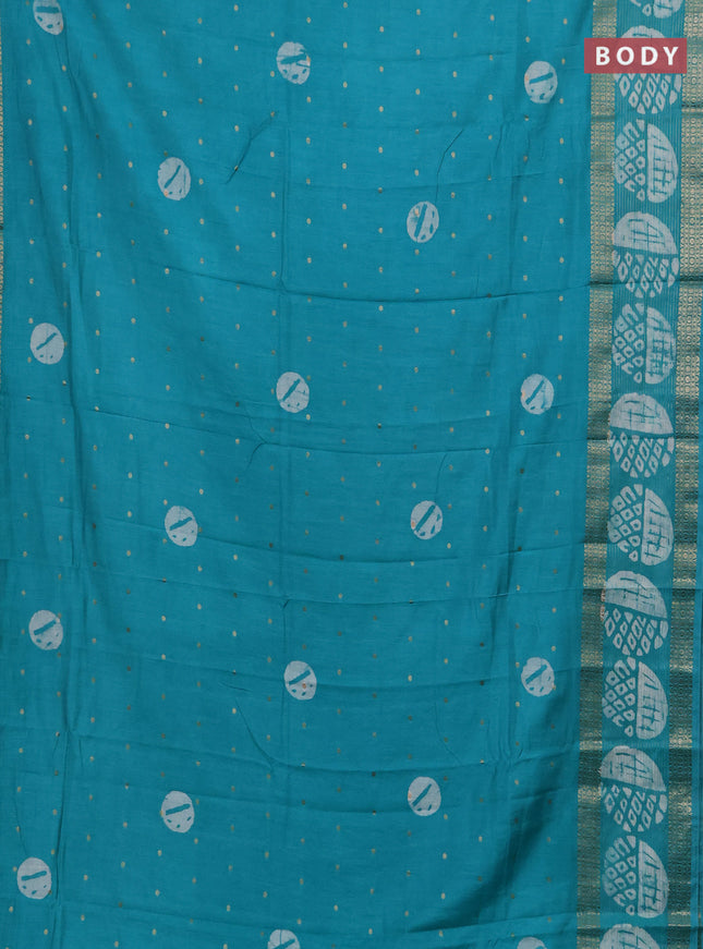 Teal Green Semi Chanderi Saree - Batik Prints