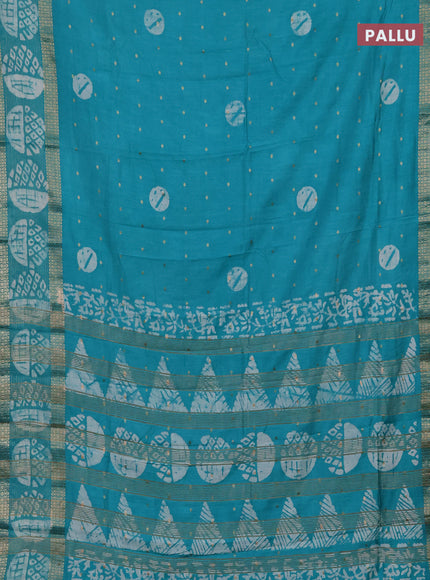 Teal Green Semi Chanderi Saree - Batik Prints