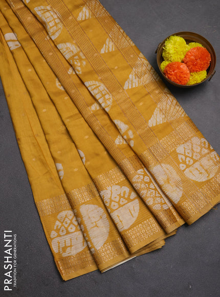 Mustard Yellow Semi Chanderi Saree - Batik Prints