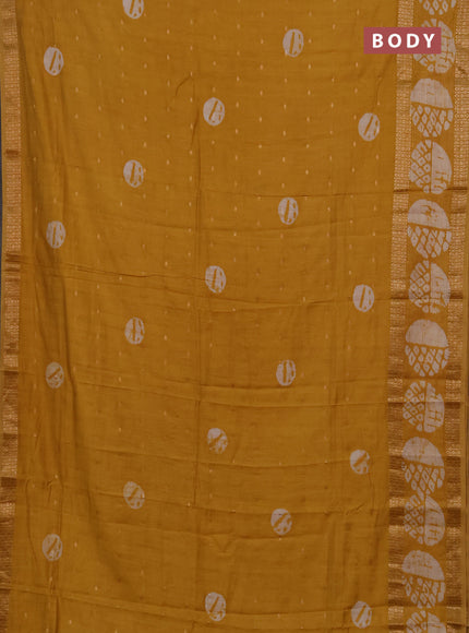 Mustard Yellow Semi Chanderi Saree - Batik Prints