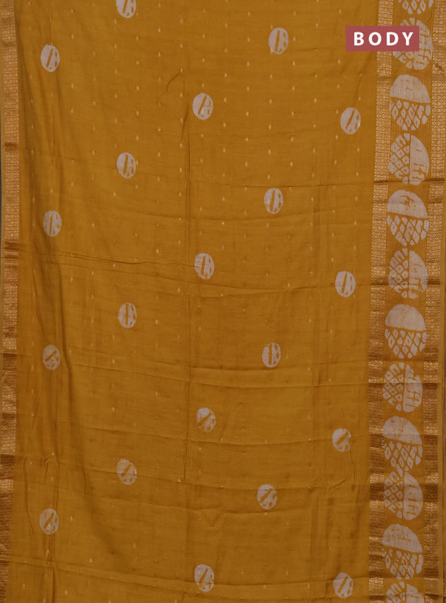 Mustard Yellow Semi Chanderi Saree - Batik Prints