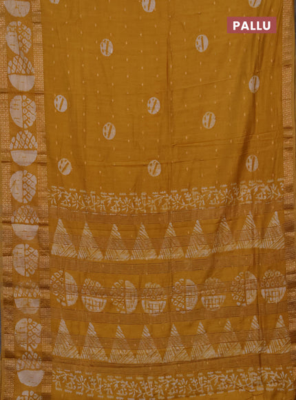Mustard Yellow Semi Chanderi Saree - Batik Prints