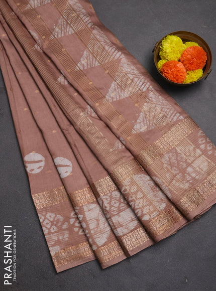 Pastel Brown Semi Chanderi Saree - Batik Prints